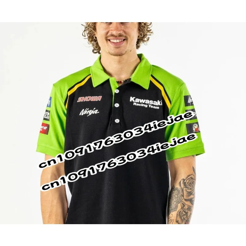 

Kawasaki Racing Team Men's Polo Shirt Summer Motorcycle Street Entertainment Sports T Shirt