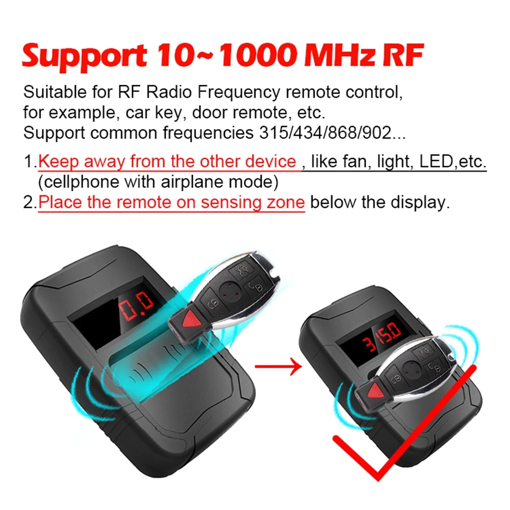 WOYO Radio Frequency Tester Remote Control Diagnosis Tool All Types of (IR) Infra Red (RF) Radio 10-1000MHZ Frequency Tester