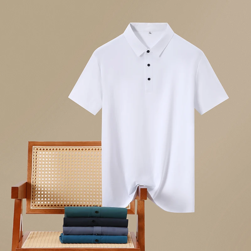 

Polo Shirt High-end T-shirt Solid Color Thin Men's Summer Ice Silk Oversized 8XL Half Sleeve Seamless Casual Lapel Business New