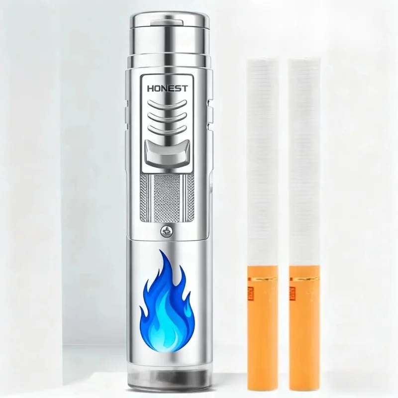 

HONEST Flint Необычные прозрачные газовые зажигалки Jet Butane с двумя фонарями, ветрозащитная зажигалка для сигар, гаджеты для мужчин