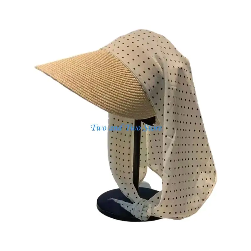 

HX6F Elegant Sun Hat For Women Girl with Head Scarf Decorative Straw Hat For Travel And Vacation Photography Headpiece