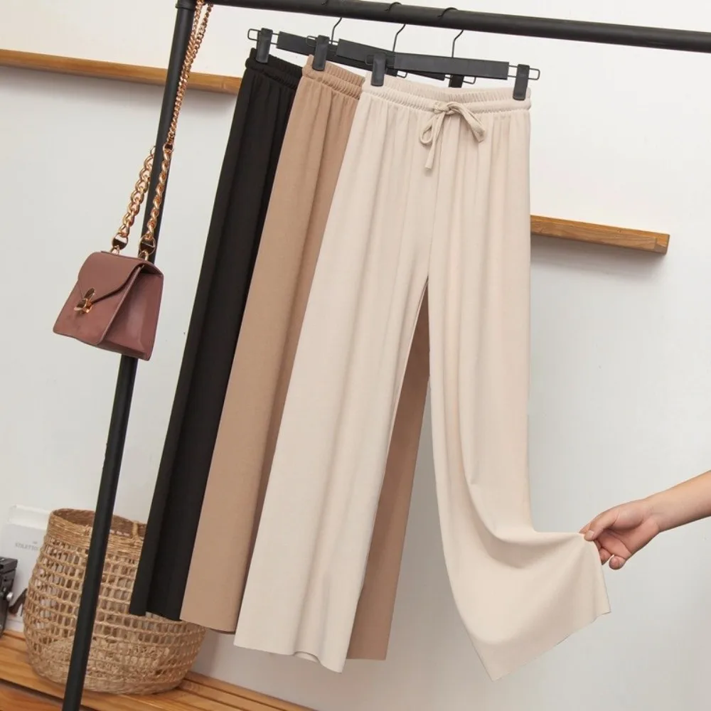 2026 Solid Color Wide Leg Pants Elastic Waist Wide Leg Ankle-Length Pants Summer Weight Ankle-Length Loose Trousers
