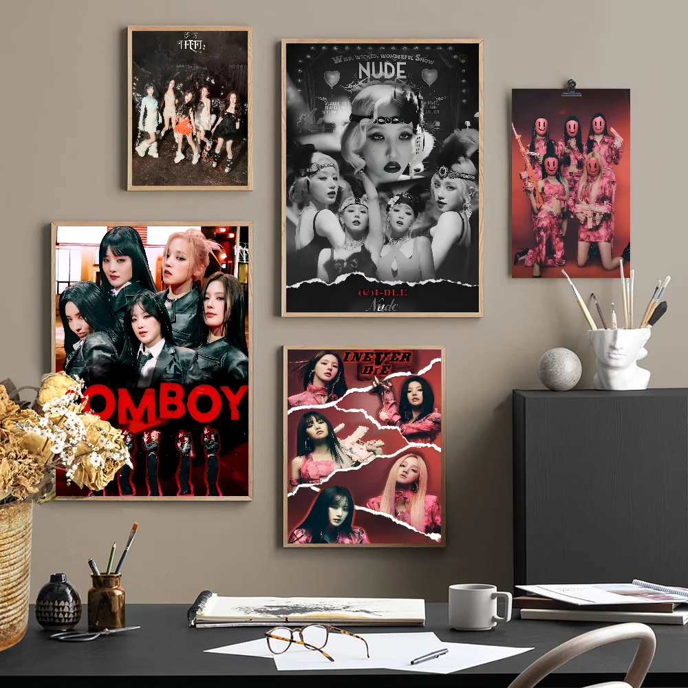 Kpop Girls G-GIDLE (G)I-DLE Vintage Posters Sticky Vintage Room Home Bar Cafe Decor Kawaii Room Decor