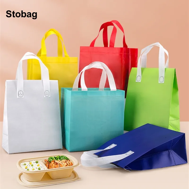 

StoBag 50pcs Wholesale Non-woven Tote Bags Insulation Portable Fabric Food Cake Drinks Packaging Keep Warm Cold Delivery Pouches