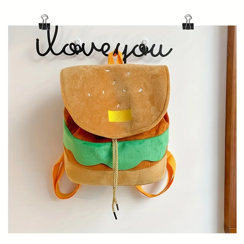 Women\'s double shoulder bag Burger Cute Cartoon Small Backpack Large Capacity Campus Backpack  Men\'s Bag Women\'s Bag Mini Burger