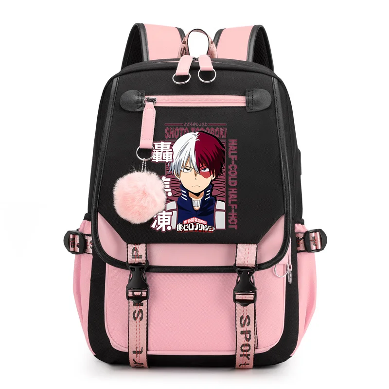 Nowy plecak Anime Todoroki Shoto nastolatek modny plecak na co dzień Todoroki Shoto plecak wysokiej jakości plecaki USB