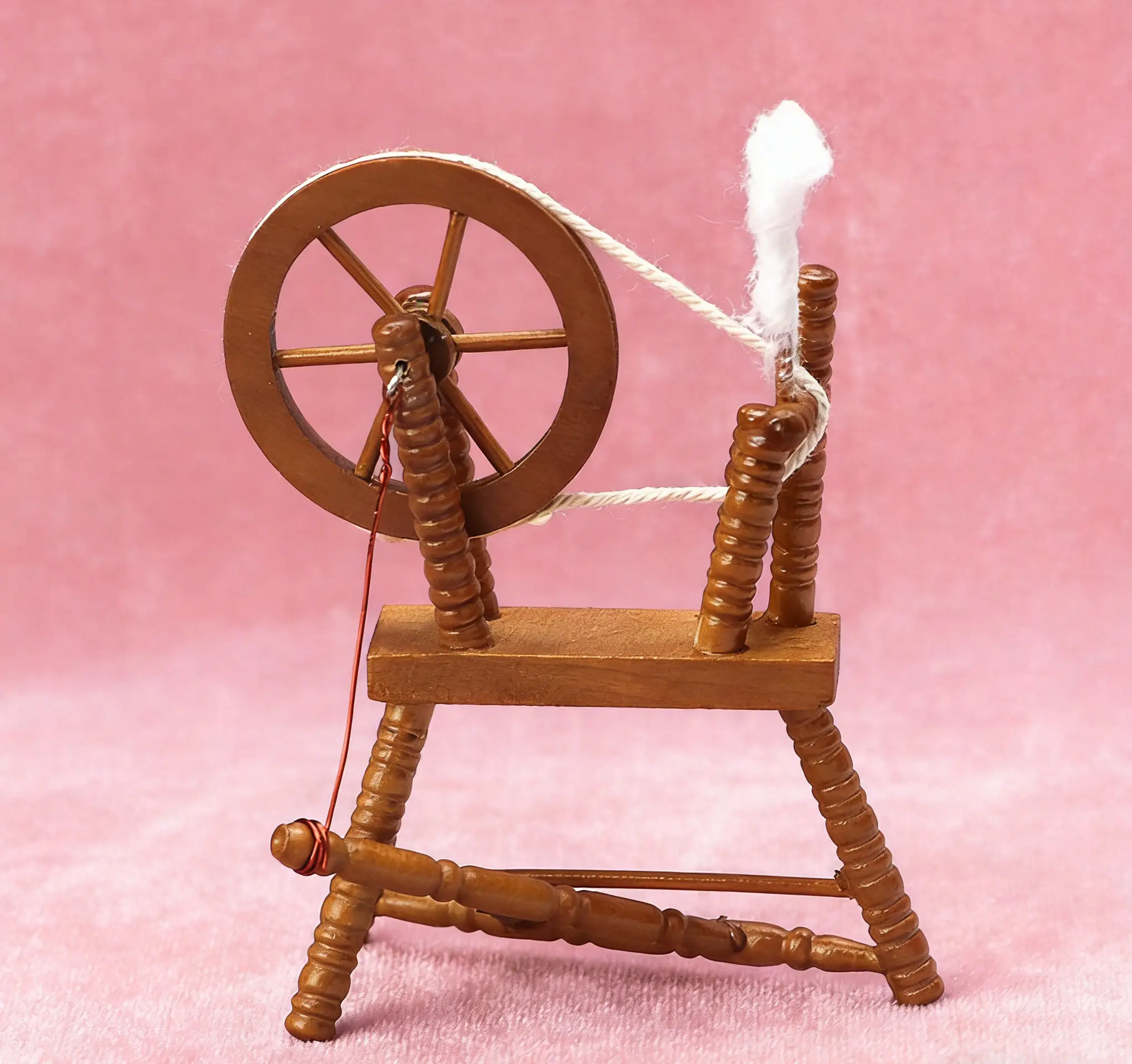 3PCS 1:12 Dollhouse Mini Retro Wooden Spinning Wheel - Chestnut Vintage Furniture Model Accessory for Miniature House Decor