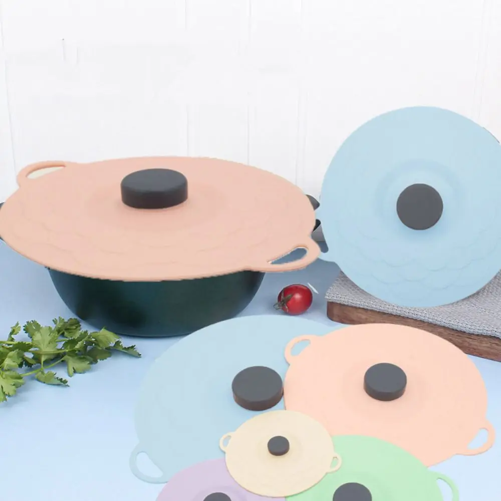 

5Pcs Sealed Silicone Pot Lid Cover Anti-spill Dust-proof Fresh Keeping Cover Heat Resistant Leak-proof Tableware Pot Lid
