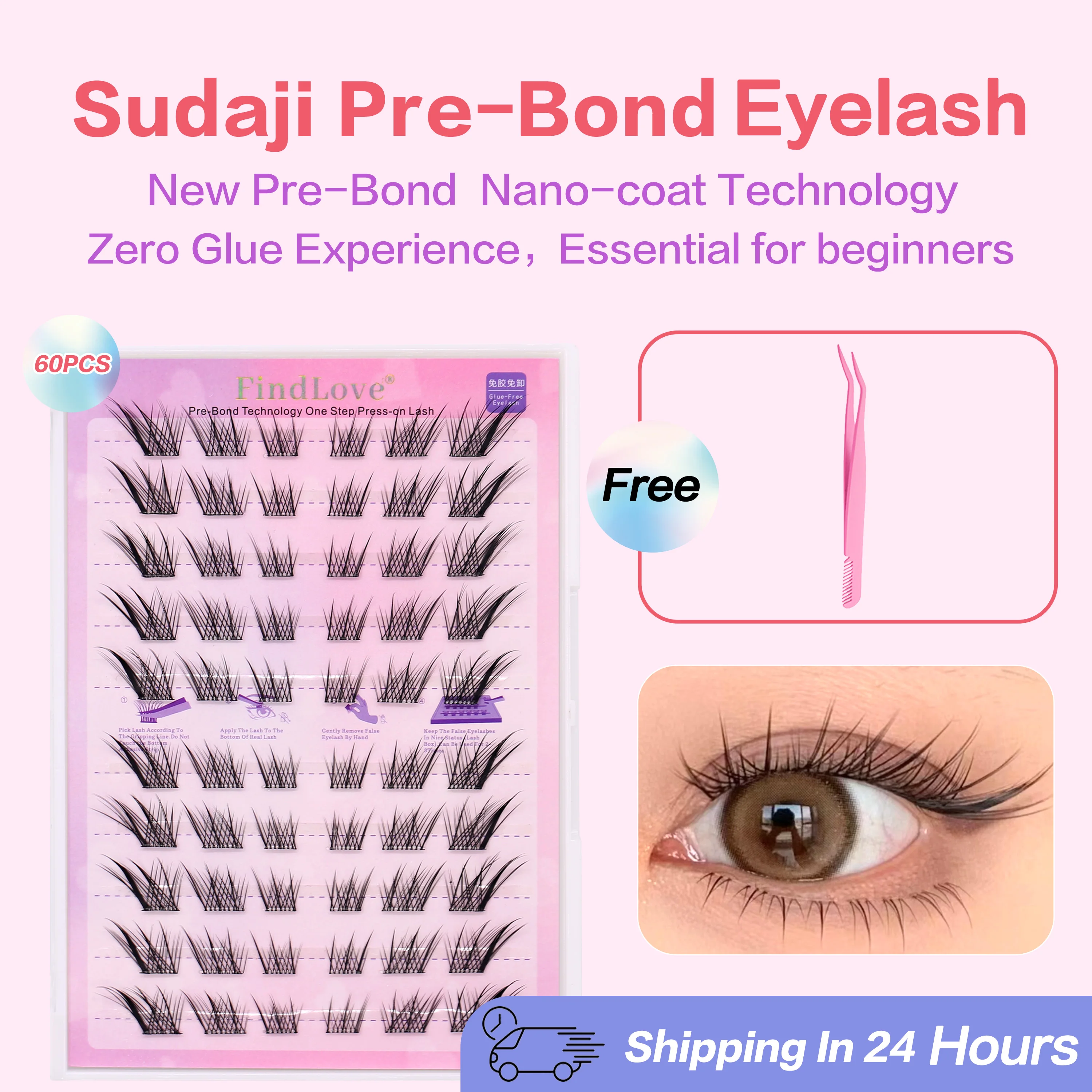 [Glue-free Eyelashes] FindLove Sudaji Eyelashes C Curl 9-14mm Natural False Eye Lashes No Glue Need Eyelash Extention Set Soft