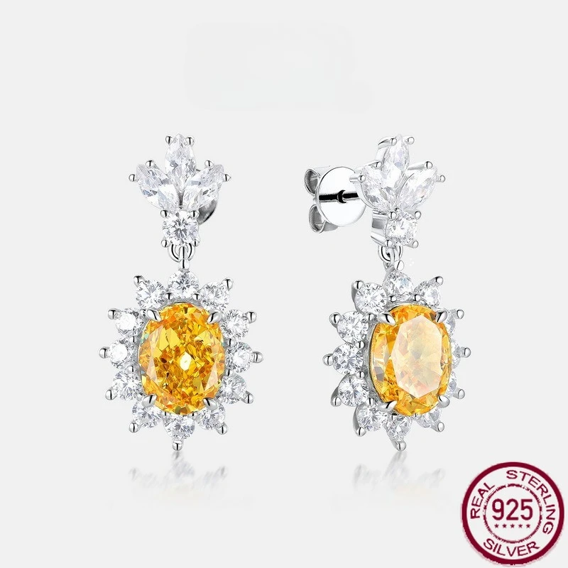 

Новые серьги из стерлингового серебра S925, сверкающие ледяные цветы, высокоуглеродистые бриллиантовые яйца в форме модных и простых свадебных украшений