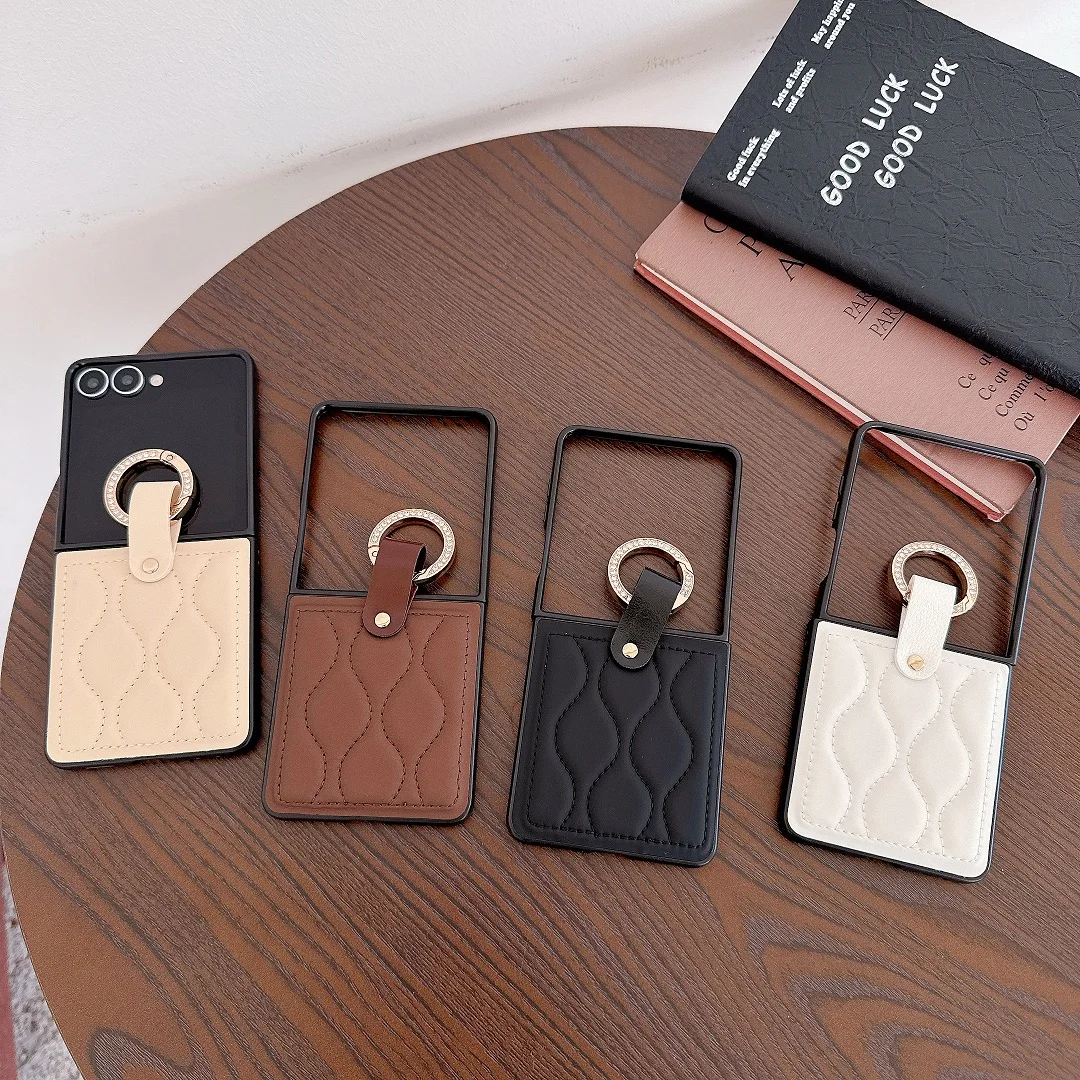 

Water Ripple Leather Case for Samsung Galaxy Z Flip7 Flip5 Flip6 Shell Cover Z Flip4 Z Flip 5 Z Flip 6 Z Flip 7 With Ring Holder
