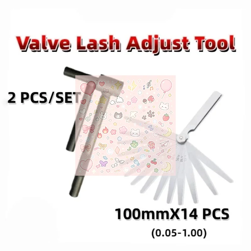 Stainless Steel Tapet Set 0.02-1.00mm Feeler Gauge Tune Up Set High-Precision Caliper T-Type Wrench Set Of 2 Pieces