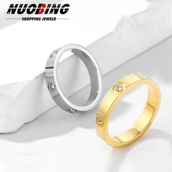 2023 Trendy Stainless Steel Rose Gold Color Love Ring for Women Men Couple CZ Crystal Rings Luxury Brand Jewelry Wedding Gift