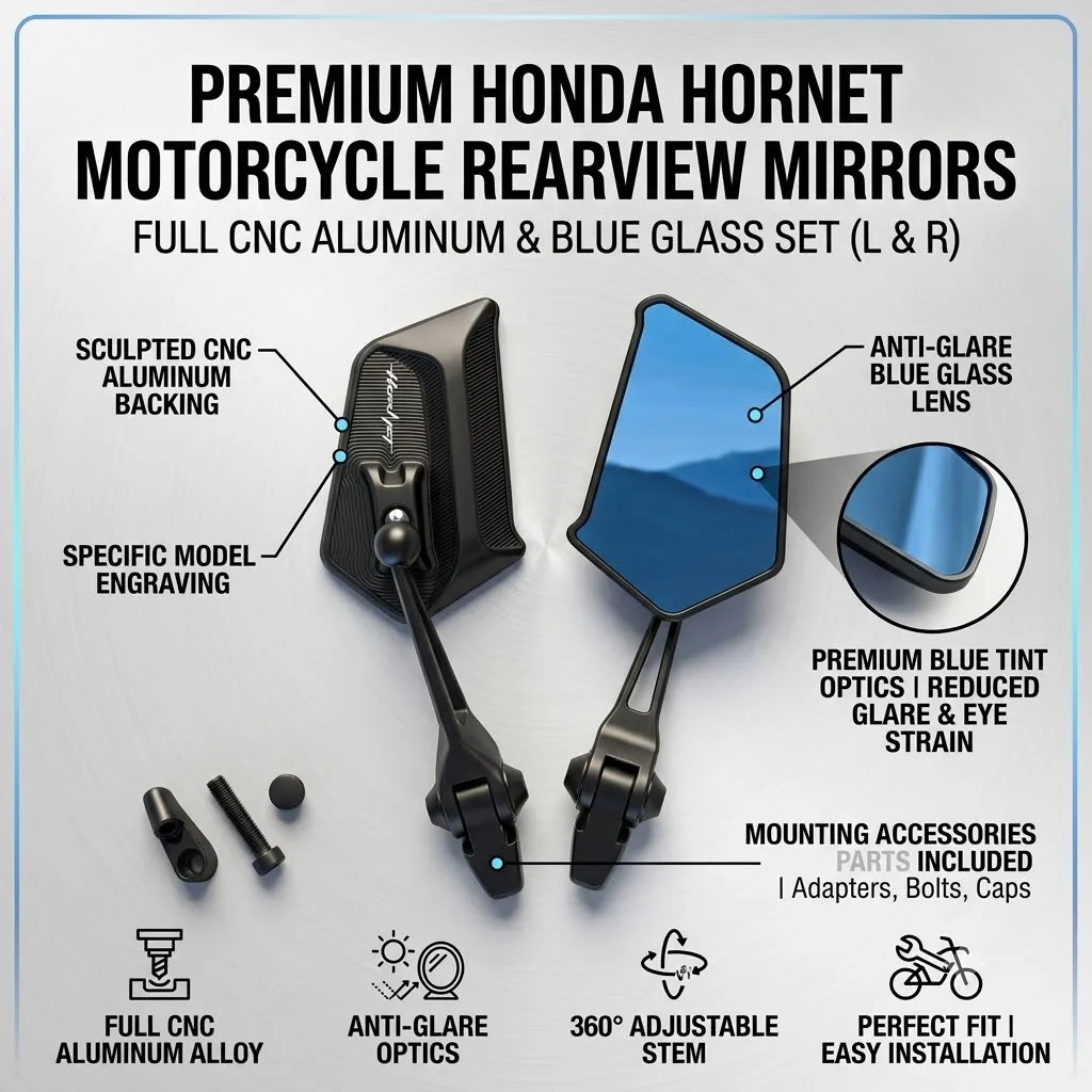 No Blind Spot CNC Motorcycle All Metal Bule glass Mirror Wtih LOGO For Honda HORNET CB600F CB599 Hornet 2007-2013