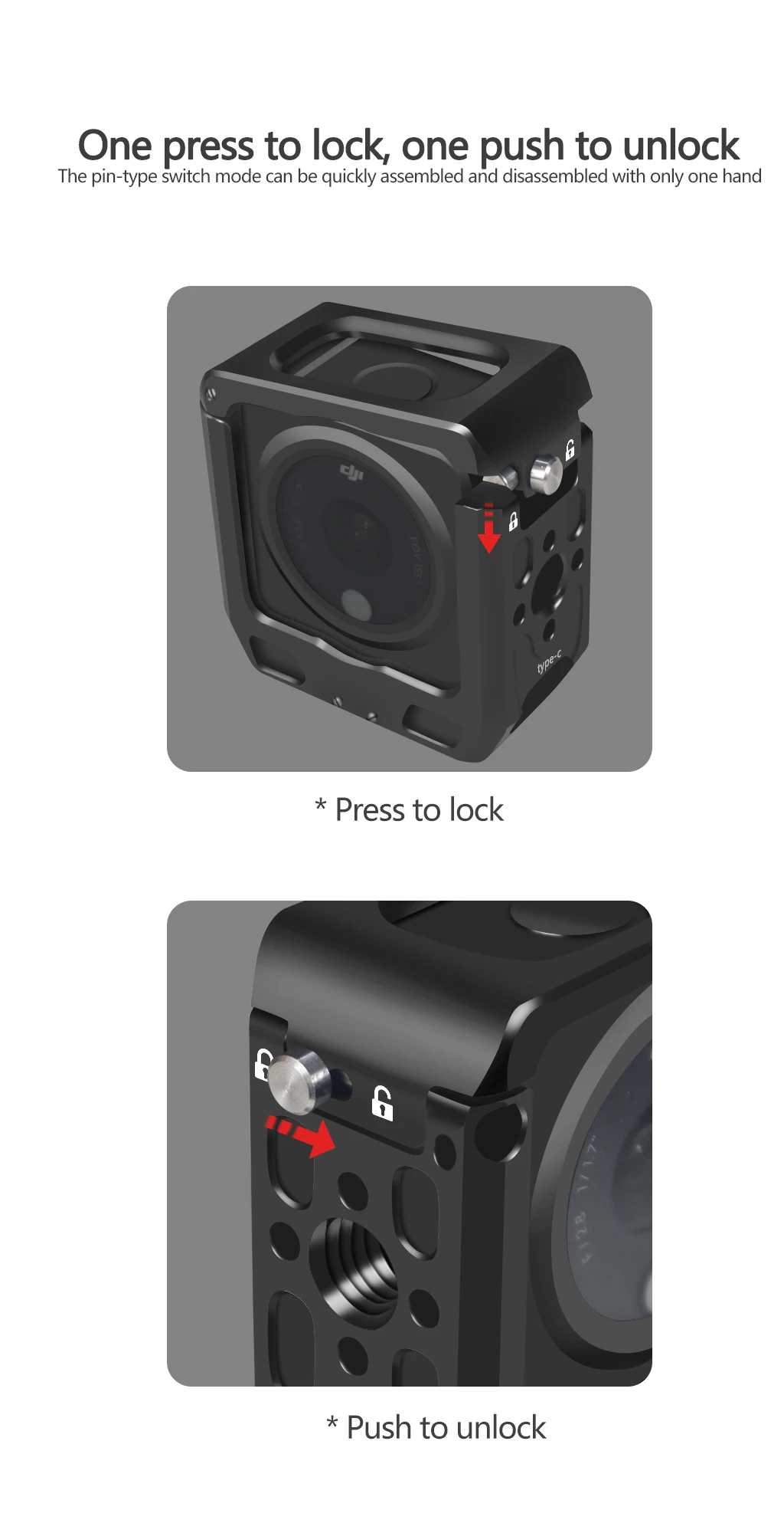 Magnetischer Action-Kamera-Käfig für DJI Action 2 Dual-Screen Vollkäfig mit Cold-Shoe-Halterung, 1/4 3/8 ARRI-Positionierungslöchern und Ladestation – Detail 34