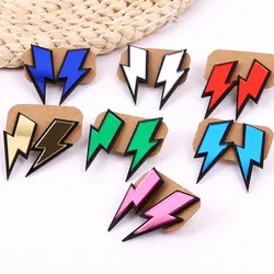 HipHop Gold Color Mirrored Lightning Stud Earrings for Women Trendy Colorful Acrylic Flash Lightning Earrings Party Jewelry Gift