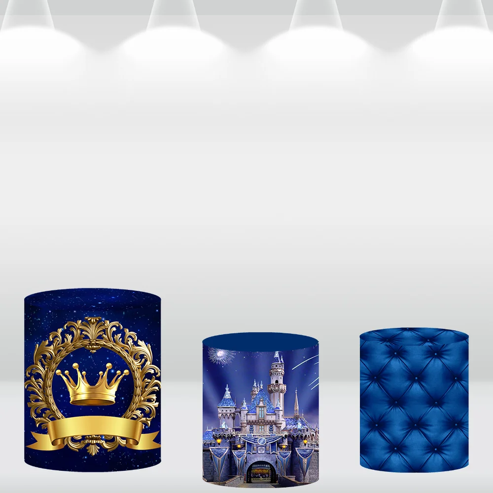 Königsblaue Krone Mickey Mouse runde Kulisse für Jungen 1. Geburtstag Dekoration Schloss Kinder Baby Dusche Kreis Hintergrund Abdeckung