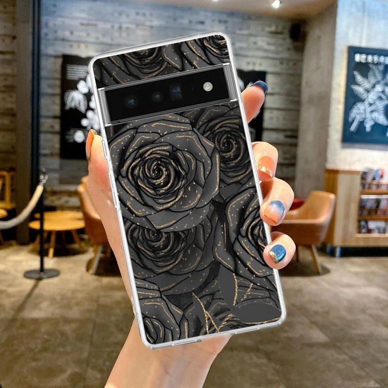 고딕 스타일 블랙 립 전화 케이스 Google Pixel 9 8 7 6 Pro XL 8A 7A 6A 5 4 5A 4A 3A XL 5G 소프트 실리콘 클리어 TPU 커버