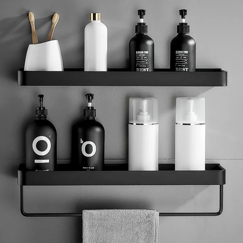 

Bathroom Storage Shelf Wall Shelves Aluminum Bathroom Corner Rack Wall Mounted Black Aluminum Kitchen Storage Holder