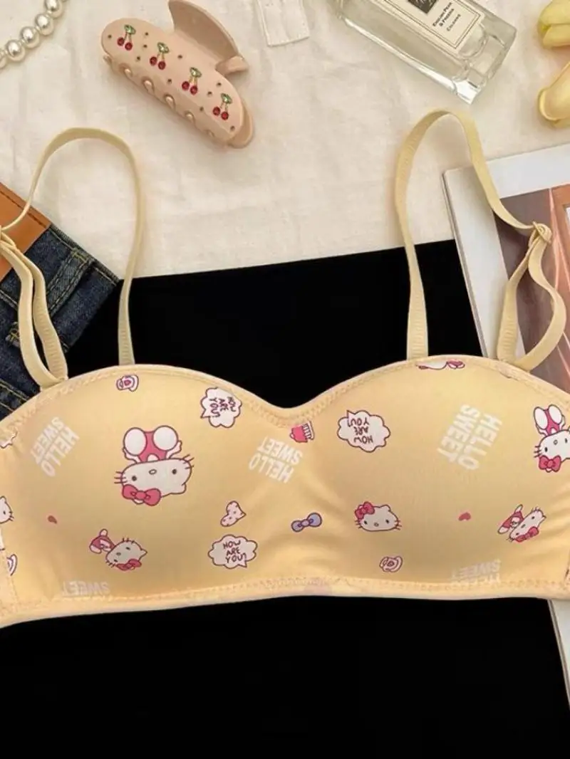 

Sanrio, новый стиль, нижнее белье без бретелек Hello Kittys, маленькая грудь, сбор для девочек, летний тонкий нескользящий бюстгальтер для японских девушек и студентов