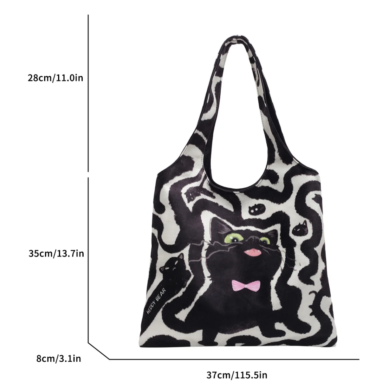 Sac en toile de grande capacité pour femme, sac à main de dessin animé chat noir, fourre-tout décontracté, sac à provisions réutilisable, grand, polyvalent, initié, simple