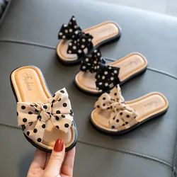 2022 New Bow Flats Open Toe Slide Sandals Non-slip Flip Flops Children Home Slippers Kids Girls Summer Cute Beach Slippers Shoe