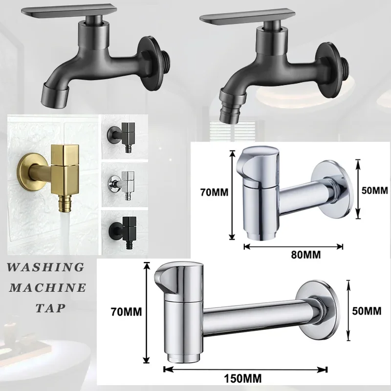 Extra Length Faucet Solid Brass Outdoor Garden Washing Machine Tap Chrome Black Mop Pool Faucet G1/2 Wall Mount Brushed Gold
