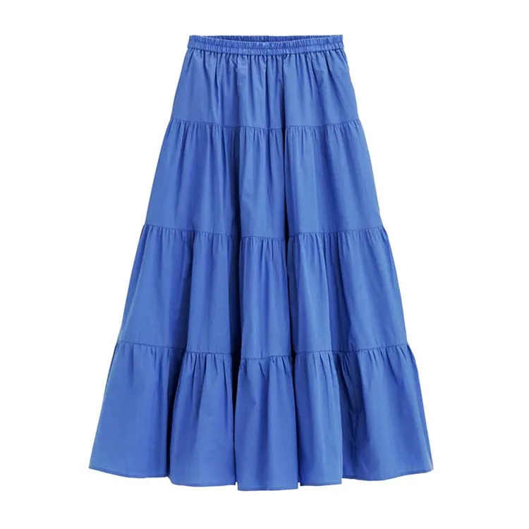 بالإضافة إلى حجم الأزرق الأحمر الأرجواني الأصفر الخريف ماكسي خمر التنانير، التنانير القطنية خمر حلوة، تنورة كشكش طويلة أنيقة #3