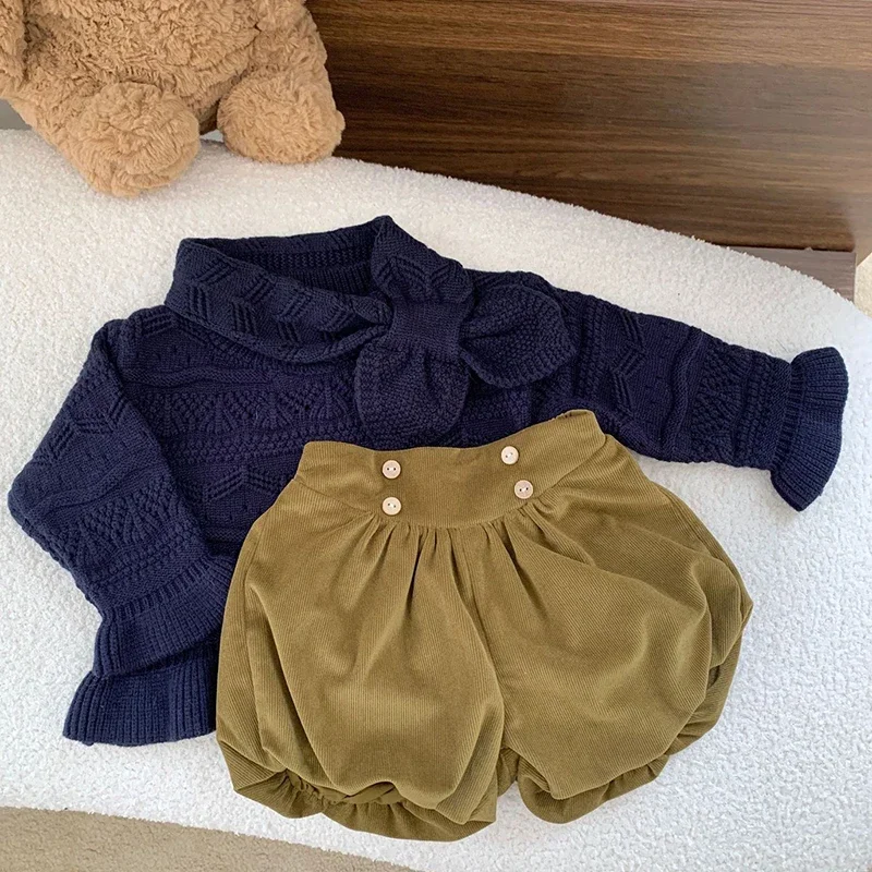 New Baby Girls dzianinowy sweter bawełniany sweter z długim rękawem + szalik 2 szt. Jesienne zimowa bluza ubrania dla niemowląt