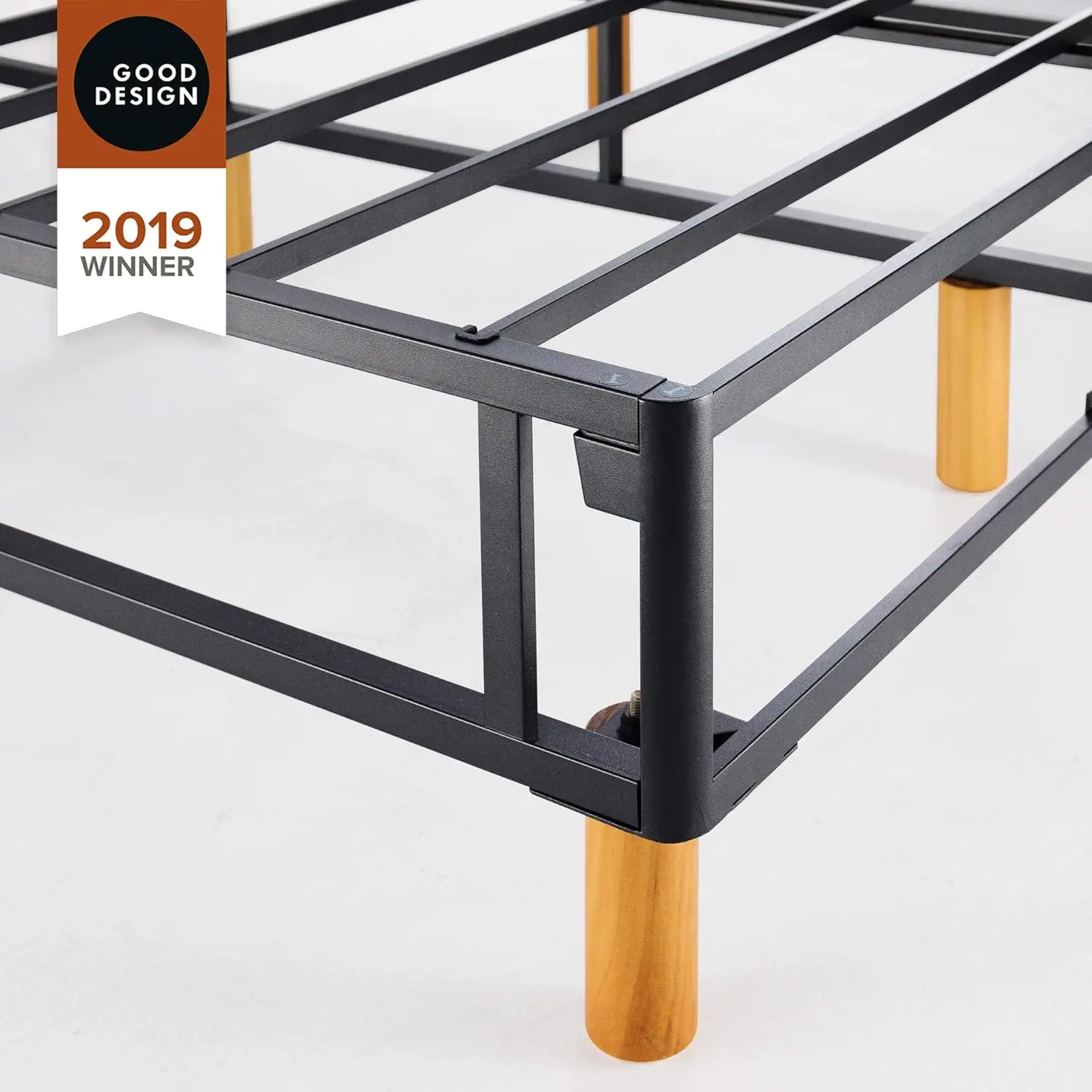 Good Design Award Winner Justina Metal Mattress Foundation, 16 Inch Platform Bed, No Box Spring Needed, Queen