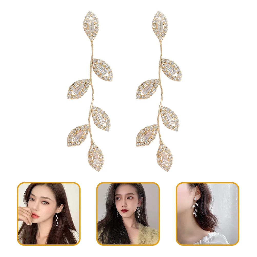 1 Pair Long Chain Tassel Drop Earrings Sparkly Rhinestone Leaf Earrings for Women women tassel earrings