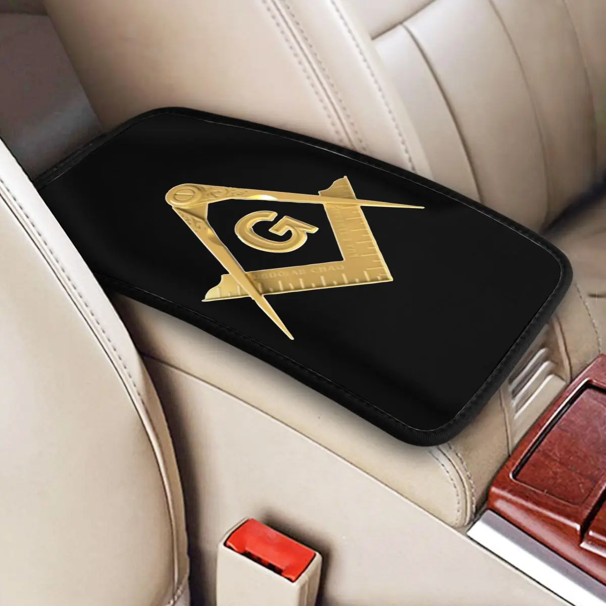 Center Console Cover Pad Masonic Pyramid Eye Freemasonry G Symbol Compass Car Armrest Cover Mat Universal Auto Interior