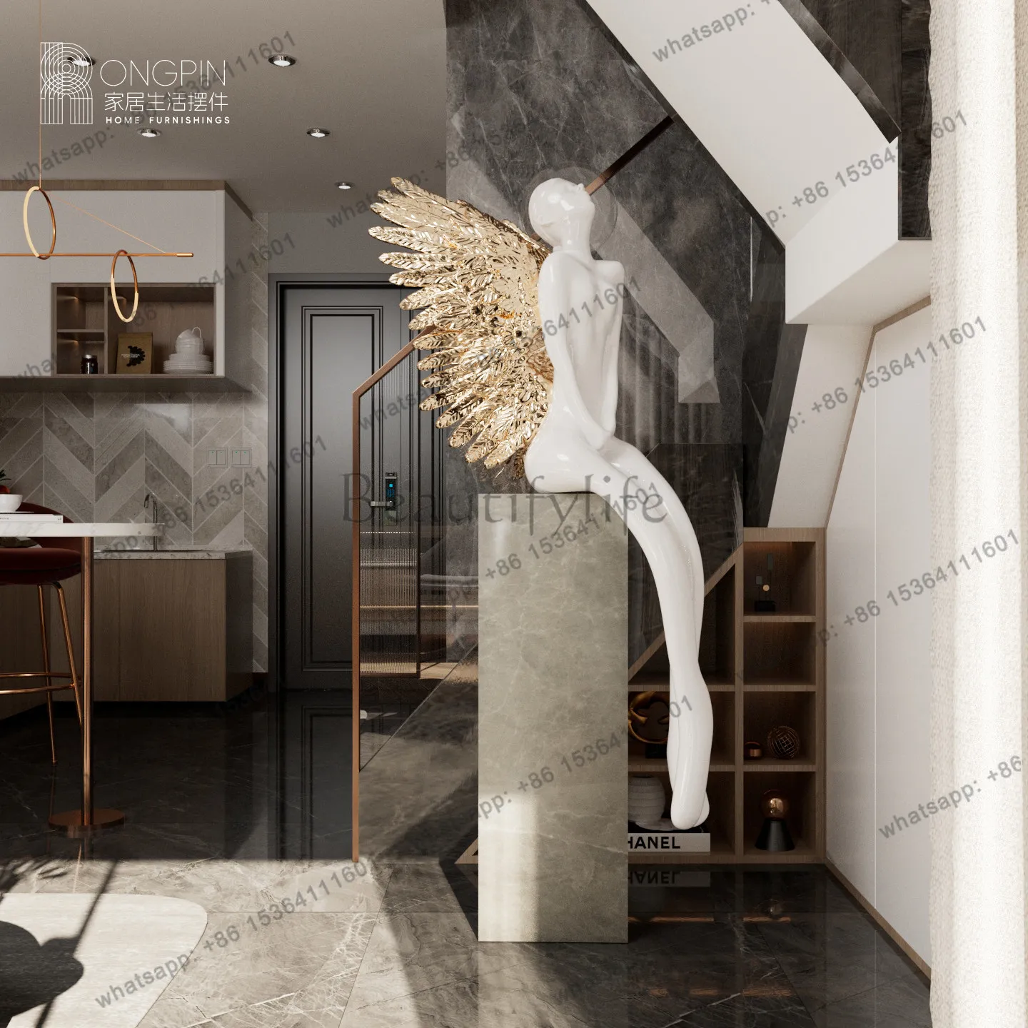 Modern light luxury statue floor-to-ceiling welcome sculpture hotel front desk decorative art ornament