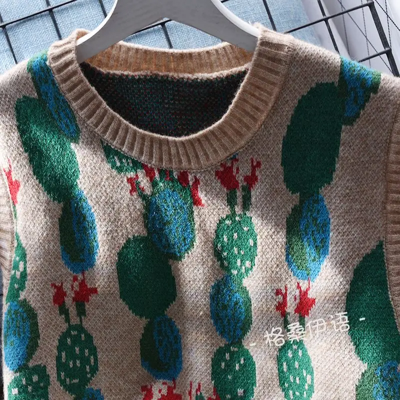 Embroidered Round Neck Knitted Vest Women Tank Loose Outwear Spring Korean Version Sleeveless Outwear Women Pullover Sweater