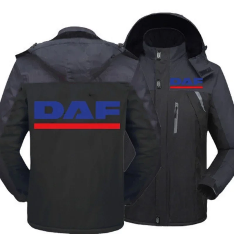 2023New Winter Fashion Men's DAF Truck Logo Fleece Waterproof Jackets Thicken Hoodies Zipper Warm High Quality Outwear