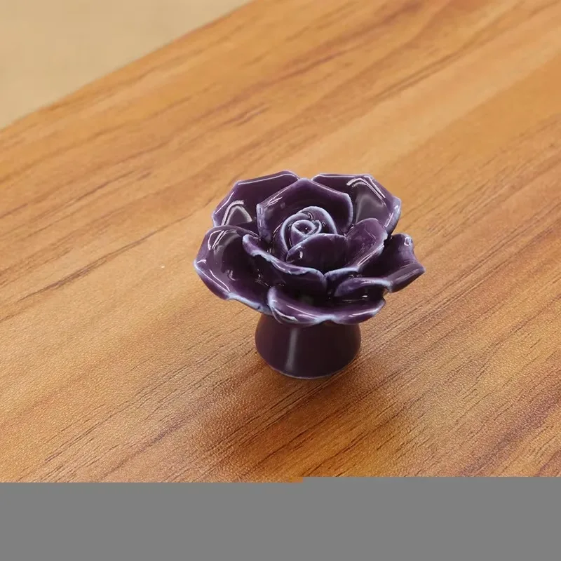 Fashion Furniture Handles Hardware Ceramic Flower Rose Drawer Knobs Rural Cabinet Cupboard  41mm Diameter 34mm Height