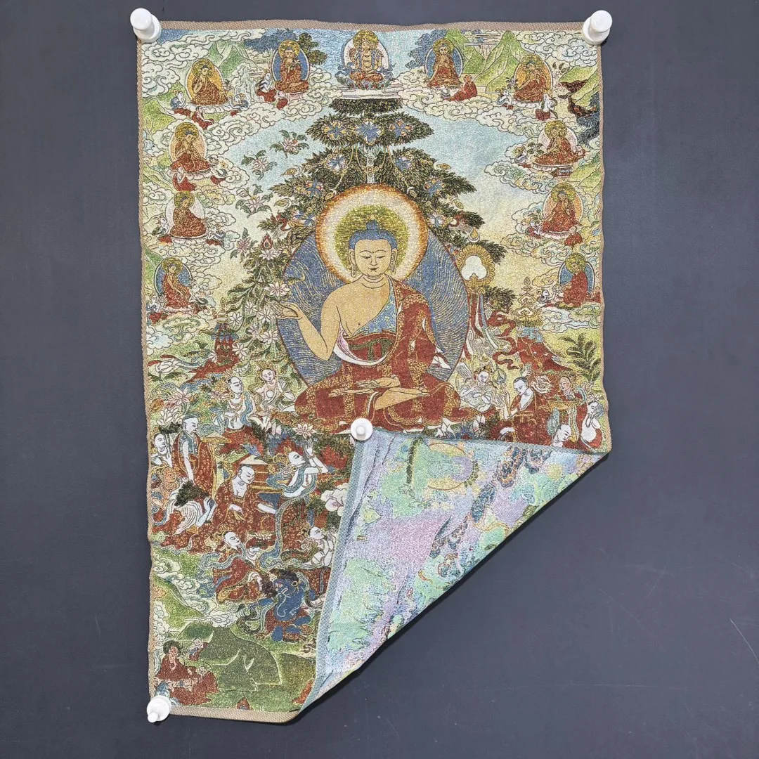 Collection silk Embroidery Parinirvana Shakyamuni Protector Buddha Thangka hanging Screen Worship Hall