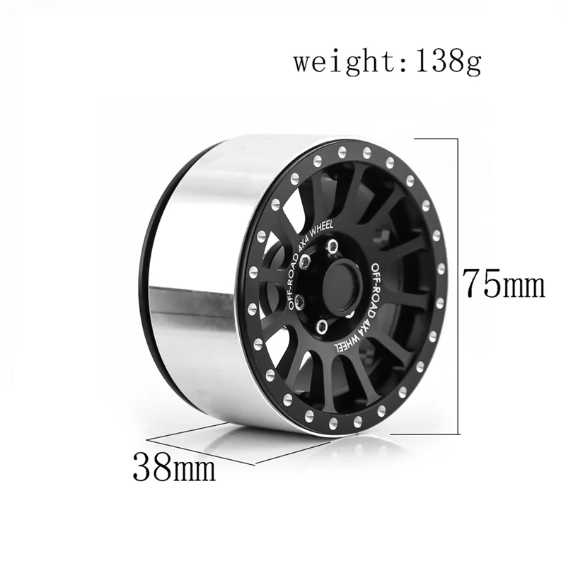 4Pcs 2.6 Inch Metal Beadlock Wheel Rim Hub for 1/8 1/10 RC Crawler Car TRAXXAS TRX4 Axial SCX10 Wraith RR10 Capra,Gray