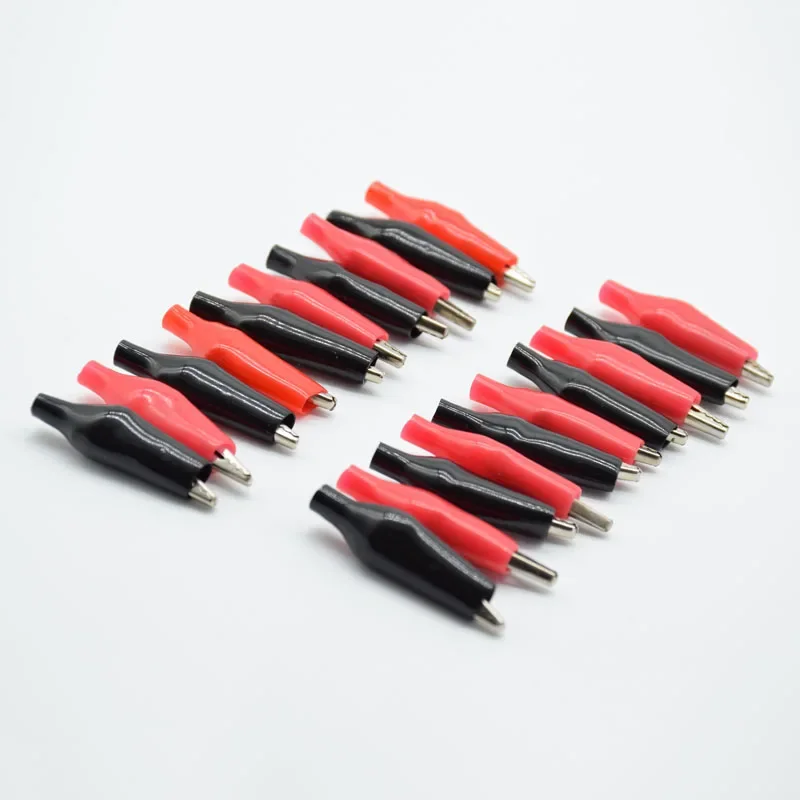 20Pcs 35mm Alligator clip black red  soft plastic coating test probe alligator clip crocodile test clip