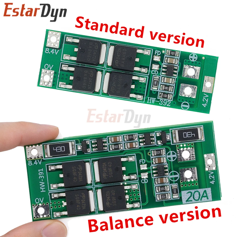 2S 20A 7.4V 8.4V Lithium Battery BMS Protection Board 18650 Standard Balance Version for Cordless Power Drill Battery Upgrade
