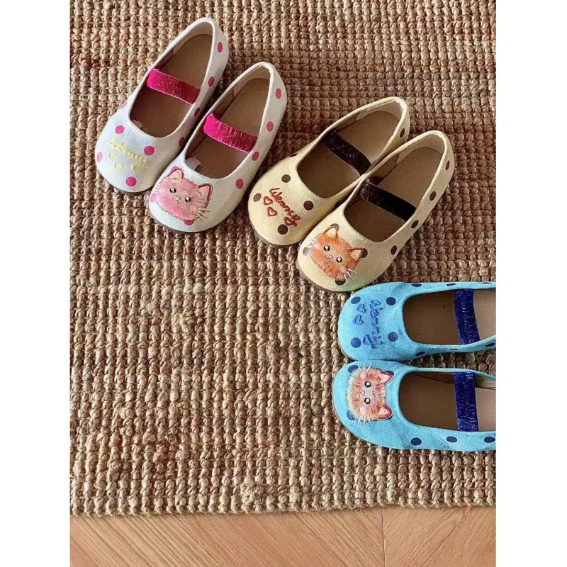 Halloween Cos Retro Cute Cat French Soft-Soled Blue Ballet Shoes For Women Spring/Summer Vintage Flat Shallow Evening Shoes