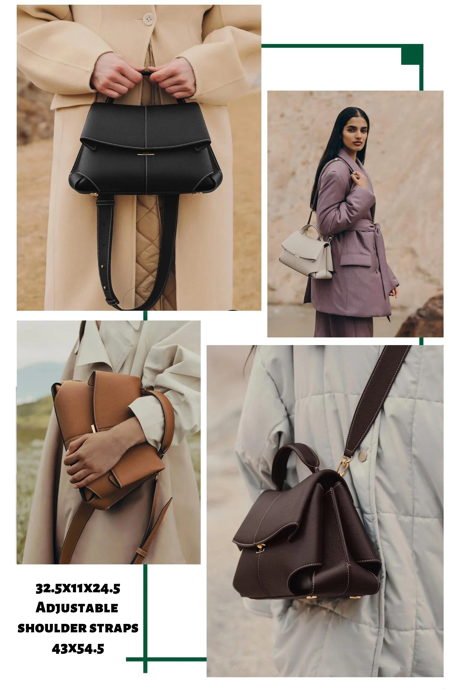 Empress Clutch Double-Layer Leather Tote Shoulder Bag Large Capacity Commuter Crossbody Bag Soft