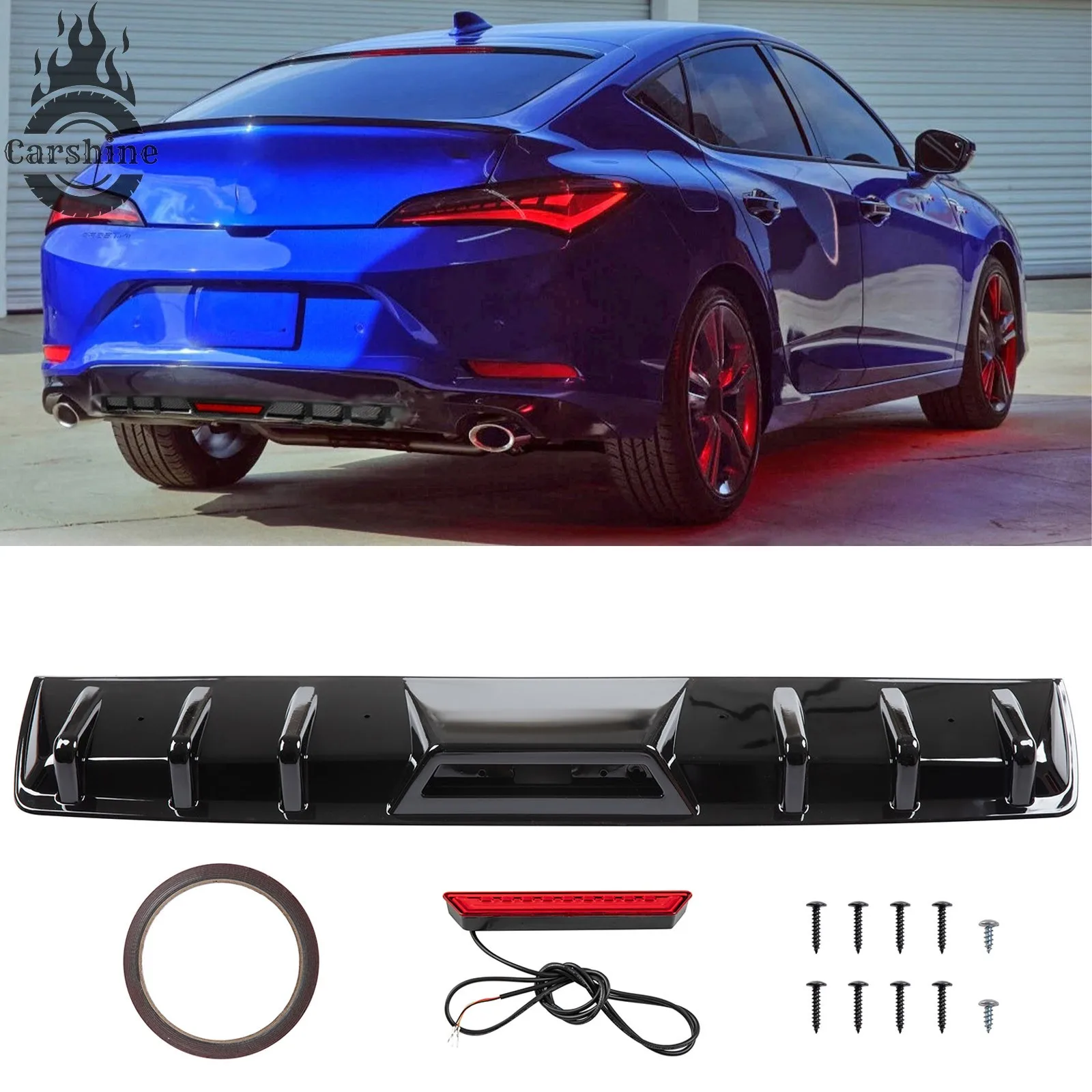 

For ACURA INTEGRA Rear Diffuser Bumper Spoiler Lip 6 Shark Fin （Glossy Black）