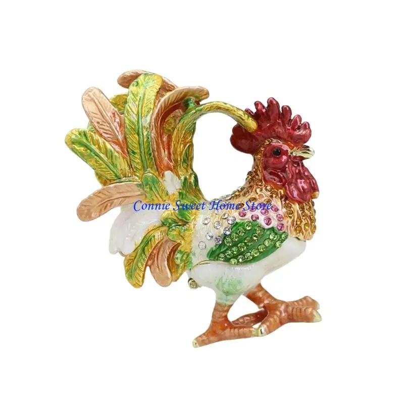 LXAF Künstlerische Emaille-Hahn-Ornamentbox, perfekt für die Aufbewahrung von Schmuckzubehör – Detail 8