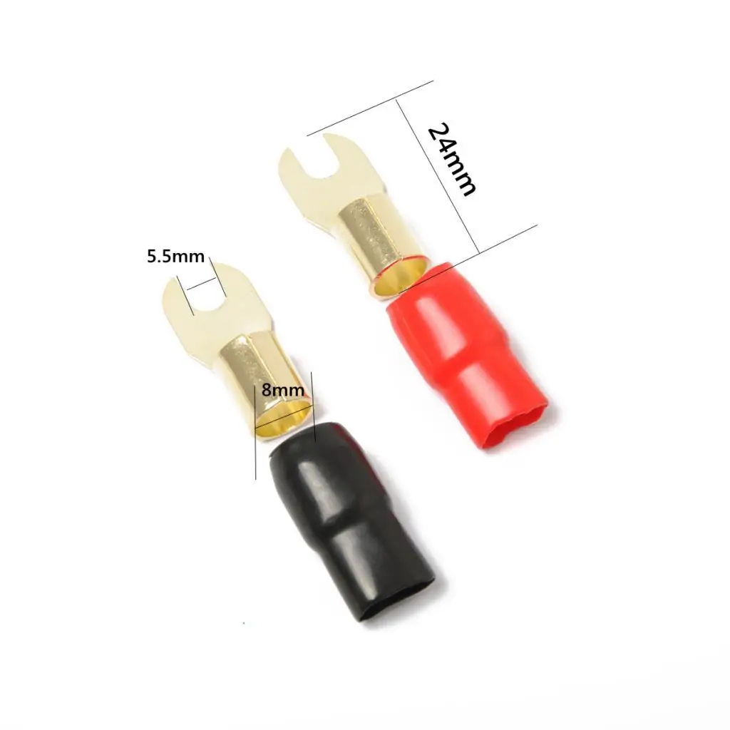 4 Gauge Fork Terminal Black Red Gold Plated Wire End Connector Kit for Automotive Power Ground Distribution