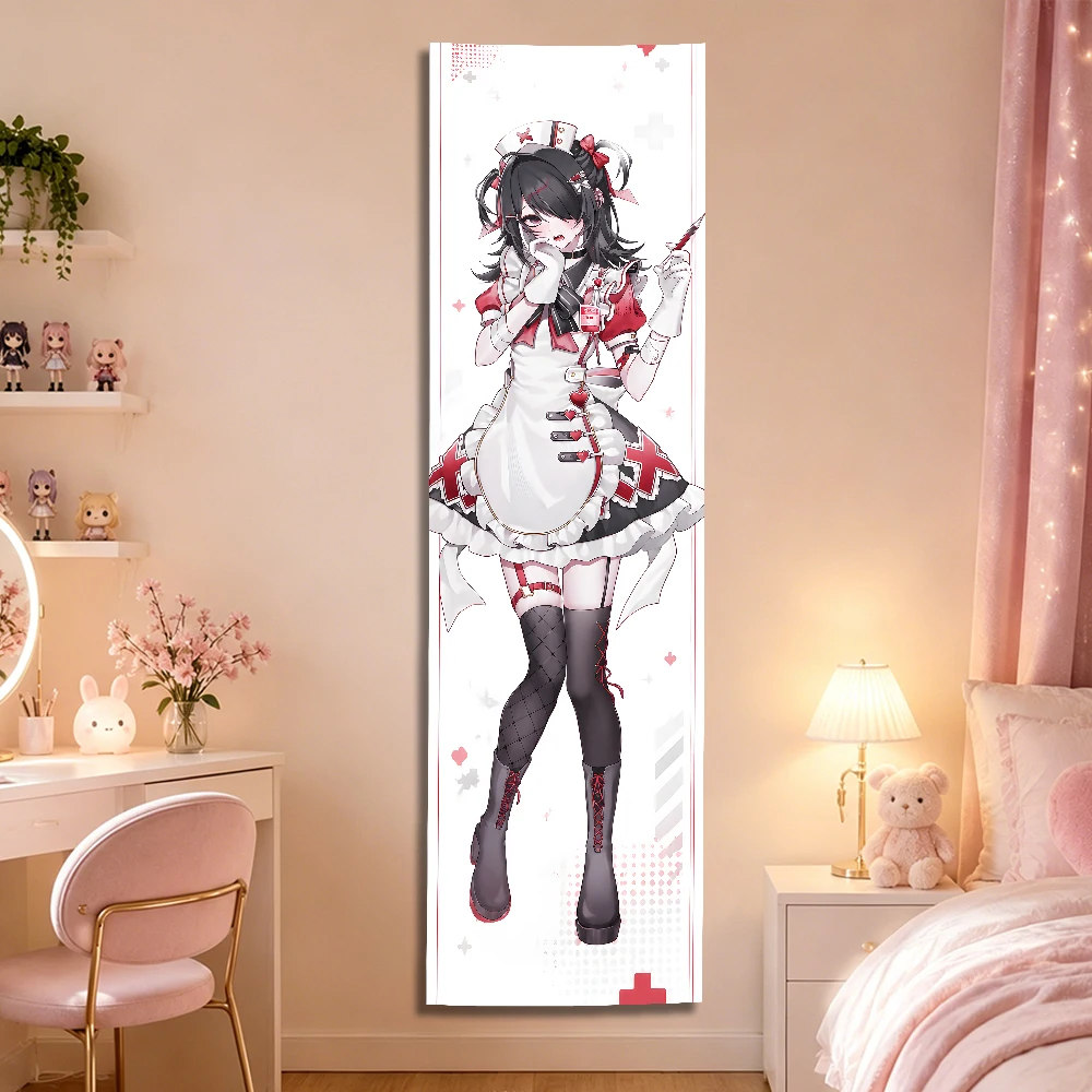 Needy Streamer Overload Ame Dark Nurse Maid Wandteppich, Rot-Schwarz Yami Kawaii Anime Langer Vertikaler Wandbehang für Otaku-Schlafzimmer