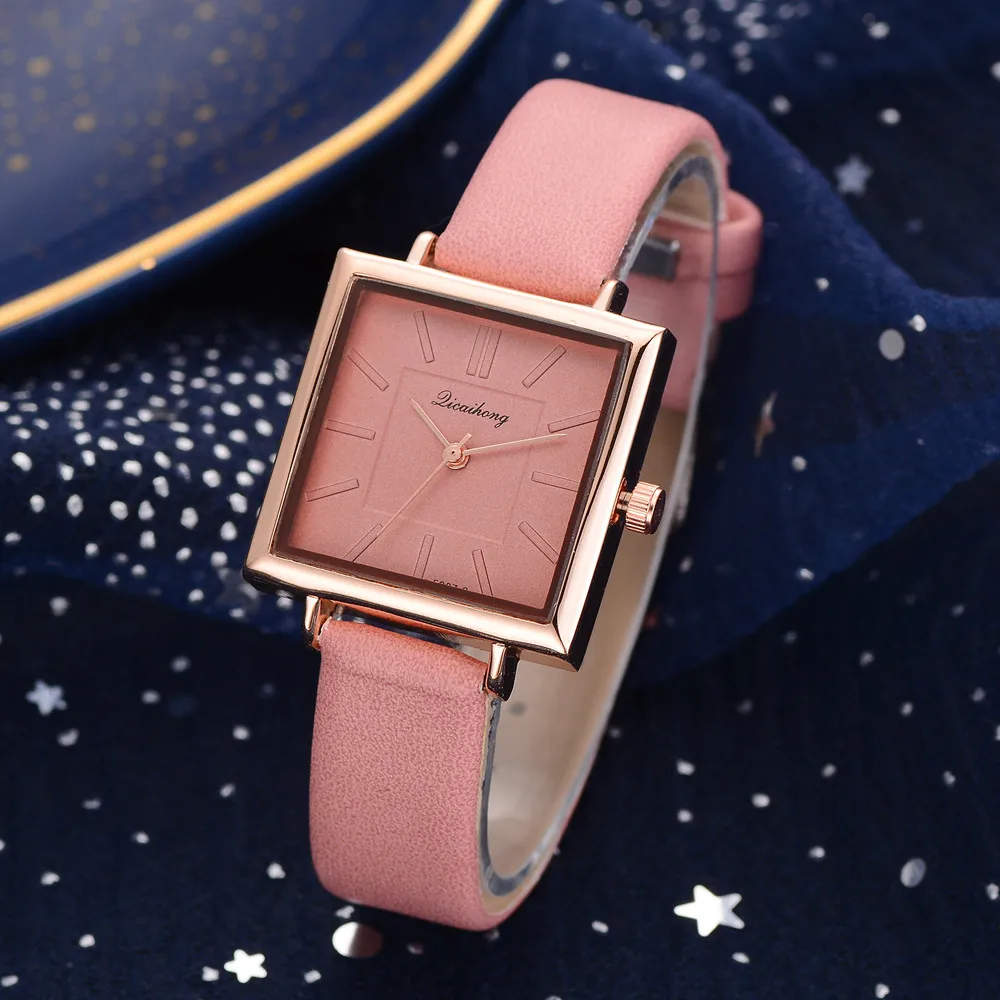 Fashion Women Wrist Leather Watch Luxury Quartz Stainless Steel Watch Simple And Stylish Square Multicolor Strap Watch Gifts