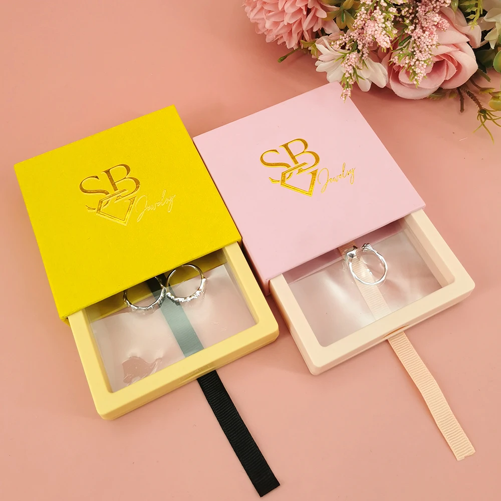 

Custom Logo Suspension Drawer Boxes Personalized Paper Jewelry Case Wedding Film Necklace Bracelet, Rings Portable Storage 20Pcs