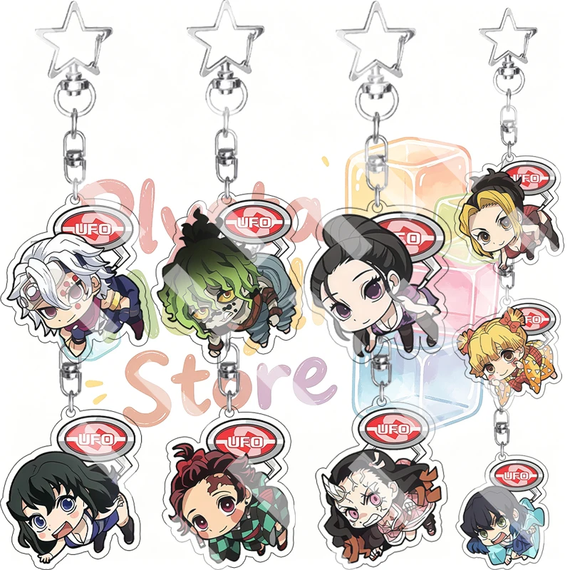 Porte-clés créatif Demon Slayer UFO Catcher en acrylique flottant, version Q, personnages d'anime Gyutaro Shinobi Makio Muichiro, pendentif
