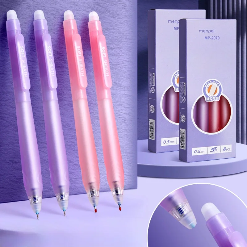 Radierbare Gelstift-Set, 4er-Pack Einziehbare Radierbare Stifte, Feine Spitze, Komfortgriff, Korrigieren von Fehler, 0,5mm Mittlerer Rollerball, Bl
